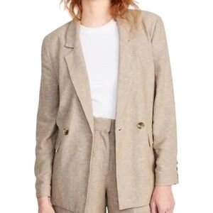 Old Navy Double-Breasted Linen-Blend Blazer Women's Medium Spring Career‎